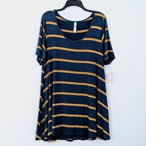 LuLaRoe Perfect T Teal and Gold Stripe Tunic